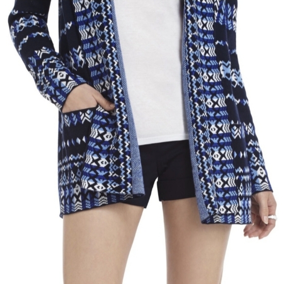 BCBGMaxAzria Jinelle Blue and White Patterned Cardigan Sweater EUC - Picture 2 of 5